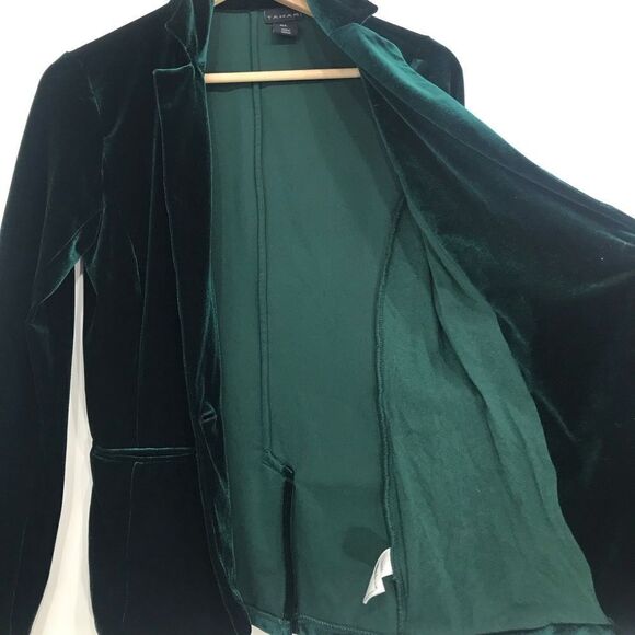 Tahari Dark Green Velvety Soft Velour Jewel Tone Holiday Blazer Jacket - Picture 7 of 16